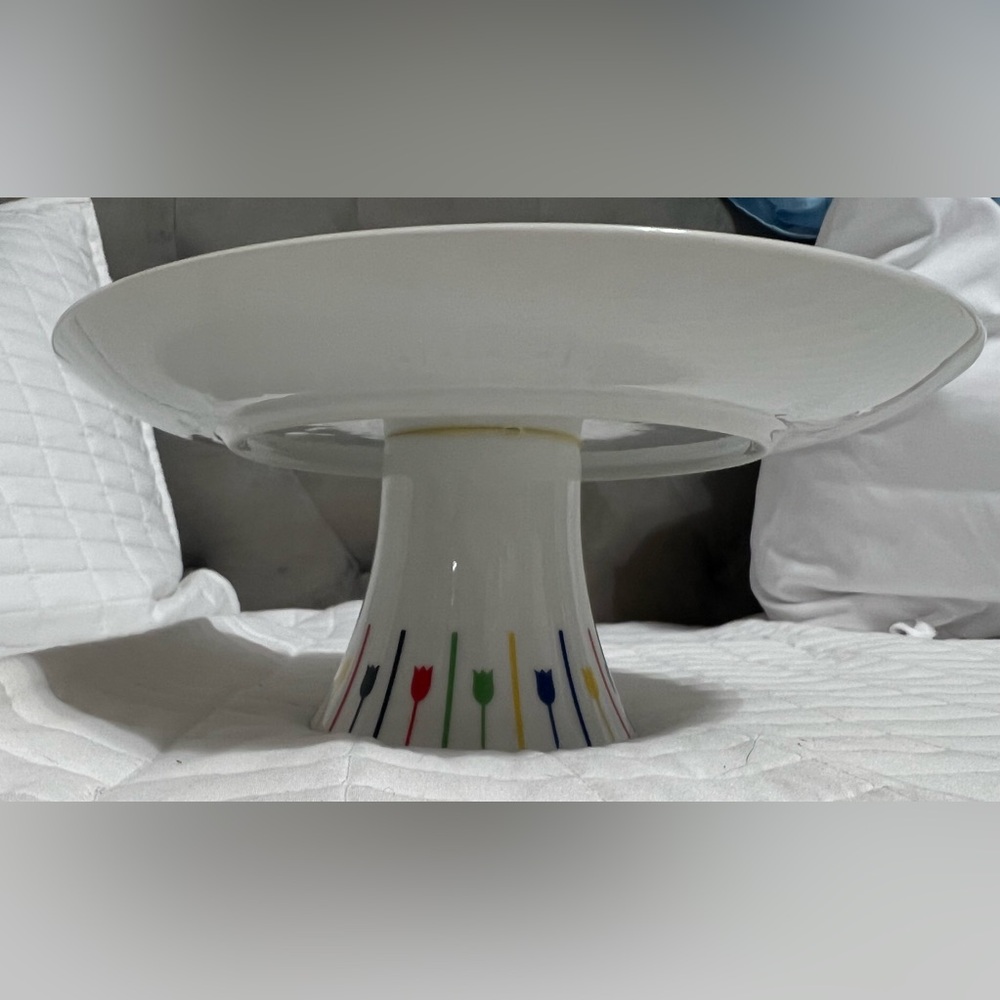 Georges Briard “Palette” multi-colored stripes with tulip patterns cake stand - Picture 6 of 8
